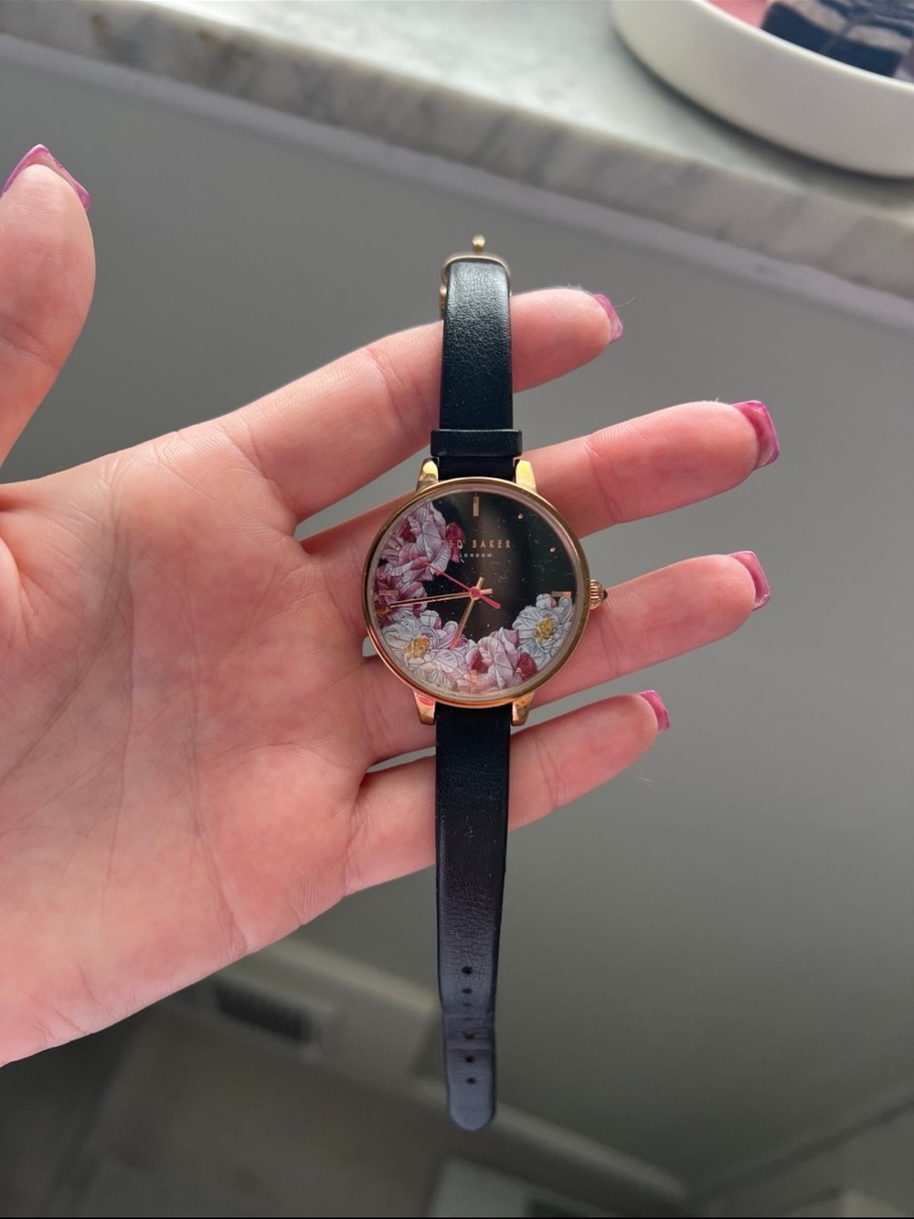 Ted Baker “Kate” Floral Dial Leather Strap Women's Watch